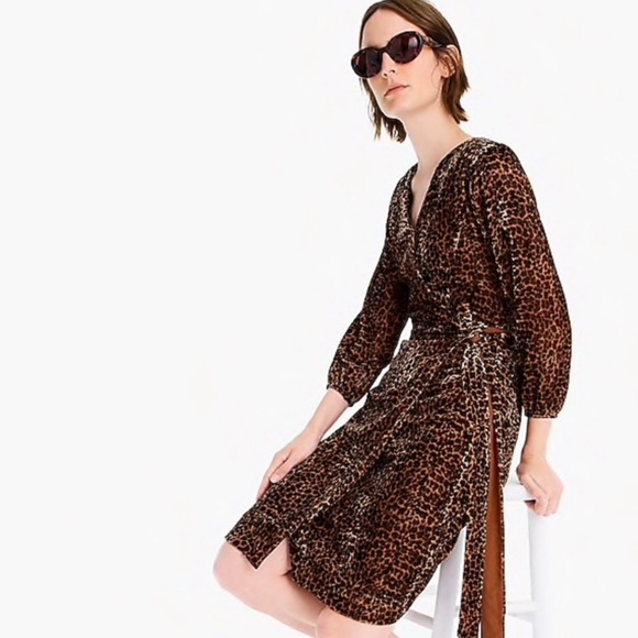 J. Crew Dresses & Skirts - J Crew Drapy Velvet Leopard Wrap Dress